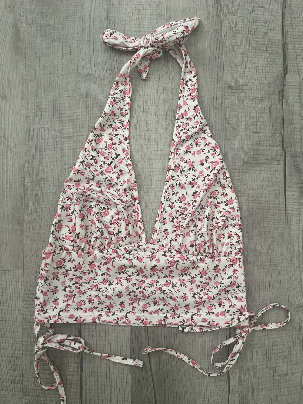 SHEIN White Pink Floral Halter Crop Top | Size L | NWOT
